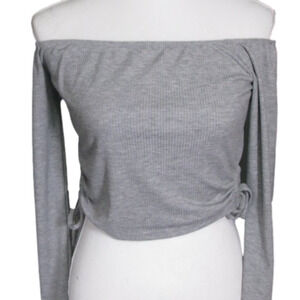 LOVE J Gray Crop Top Side Ties 3/4 Sleeve Size XL
